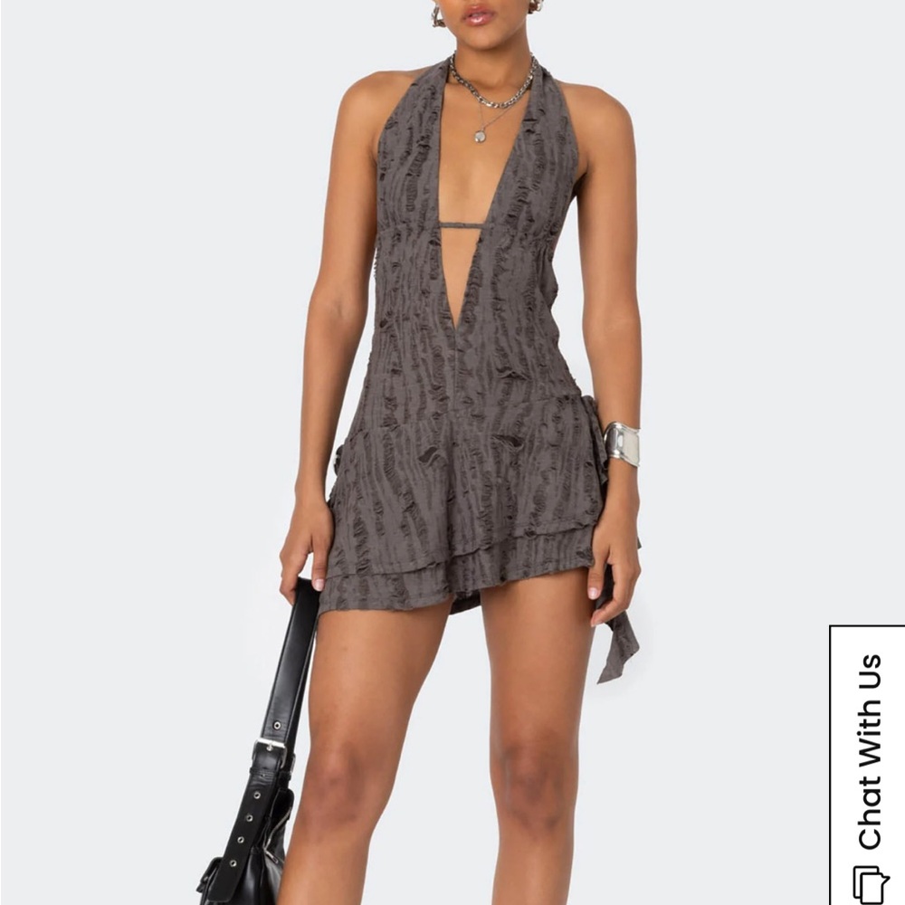 Brown Halter Backless Dress